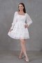 Skirt with Pleated Details, Belted Waist, Lined Chiffon Fabric, White Evening Dress 078