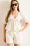 Women's White V-Neck Lace Detailed Textured Blouse Blz-19003049