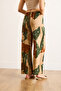 Women's Camel Brown Elastic Waist Patterned Viscose Palazzo Trousers Pnt-19000356 - 7