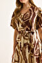 Women's Beige Brown Buttoned Belted Maxi Viscose Shirt Dress Elb-19002382 - 5