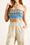 Women's White Blue Pocket Pants Strapless Blouse Viscose Suit Tkm-19000407 - 7