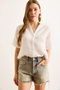 Women's White V-Neck Short Sleeve Muslin Shirt Gml-19001369