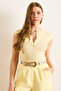 Women's Yellow Crew Neck Sleeveless Patchwork Stretchy Blouse Blz-19003051 - 6