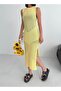 Yellow Body Fitting Slit Knitwear Beach Dress