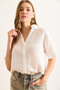 Women's White V-Neck Short Sleeve Muslin Shirt Gml-19001369 - 2