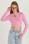 Women's Slim Fit Modal Fabric Cotton Crew Neck Pink Blouse - 2