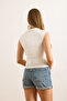 Women's White Crew Neck Sleeveless Patchwork Stretchy Blouse Blz-19003051 - 2