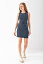 Women's Crew Neck Sleeveless Striped Dress Navy Blue White - 25880 - 3