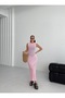 Body Fitting Slit Knitwear Beach Dress - Pink - 6