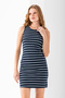 Women's Crew Neck Sleeveless Striped Dress Navy Blue White - 25880 - 5