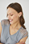 Colorful Leaf Pattern Shorts Pajama Set with Shoulder Lace Detail - 5