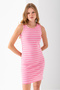 Women's Crew Neck Sleeveless Striped Dress Pink White - 25880 - 6