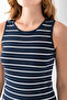Women's Crew Neck Sleeveless Striped Dress Navy Blue White - 25880 - 7