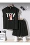 Comfortable Children's Toy Printed Strap Crew Neck Bottom Top Set