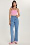 Women's Regular Fit Wide Leg Blue Jean Jeans with Pockets - 4