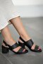 Bosna Women's Genuine Leather Heeled Shoes Black - 3