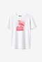 Women's White T-Shirt Pink Flamingo Printed Summer T-Shirt - 2