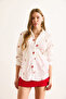 Women's Red and White Daisy Embroidered Eyelet Shirt GML-19001366 - 3