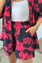 Modal Black Red Short Sleeve Shirt Shorts Set - 3
