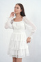 Women's Skirt Floor Detail Chiffon Fabric White Dress with Gipeli Lining at the Waist 078 - 4