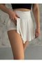 Women's White Shorts Pleated Flared Mini Skirt - 3