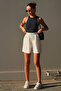 Women's White Linen Blend Mini Shorts - 7
