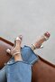 Solana Women's Heeled Blunt Toe Leather Sandals Silver