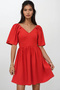 Red Front Back V-Neck Short Sleeve Mini Knitted Dress Alc-X14190 - 4