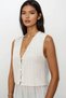 Women's Ecru Guipure Lined Vest and Linen Palazzo Trousers Set Alc-X14188 - 4