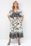 Women's Black-Beige Front Back V-Neck Patterned Skirt Flounced Summer Woven Dress Alc-X14199 - 4