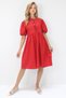 Women's Red Crew Neck Tie Detail Watermelon Sleeve Bidi Boy Poplin Dress Alc-X14222 - 4