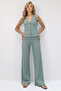 Green V-Neck Buttoned Vest and Trousers Set Alc-X13583
