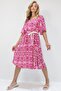 Fuchsia Crew Neck Patterned Comfortable Fit Woven Viscose Dress Alc-X14207 - 4