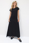 Women's Black Crew Neck Double Pocket Stitching Detail Sleeveless Modal Fabric Dress Alc-X14213 - 4