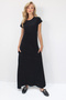 Women's Black Crew Neck Double Pocket Stitching Detail Sleeveless Modal Fabric Dress Alc-X14213