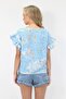 Blue Crew Neck Flounce Sleeves Patterned Woven Blouse Alc-X14241 - 5