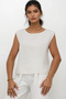 Women's Ecru Crew Neck Sleeveless Linen Blouse Alc-X14185 - 3