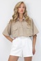 Women's Sand Beige Double Pocket Half Sleeve Linen Shirt ALC-X9991