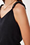 Women's Black Bead Detail Linen Blouse Pants Suit Bv00170 - 4