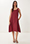 Women's Burgundy Sleeveless Basic Modal Dress Pb00050 - 2