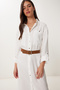 Women's Ecru Belted Modal Shirt Dress Bv00168 - 3