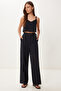 Women's Black Bead Detail Linen Blouse Pants Suit Bv00170