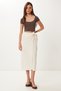 Women's Cream Binding Detailed Asymmetrical Linen Skirt Bv00132 - 2
