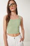 Women's Green Strap Crop Knitwear Blouse Cr00522 - 2
