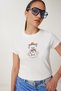 Women's Ecru Teddy Bear Printed Cotton Knitted T-Shirt Ub00404