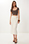 Women's Cream Binding Detailed Asymmetrical Linen Skirt Bv00132 - 3
