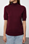 Bordo Merserize Görünümlü Premium İplik/Özel İplik Basic İnce Triko Bluz TWOAW24BZ00005 - 5