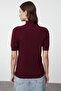 Bordo Merserize Görünümlü Premium İplik/Özel İplik Basic İnce Triko Bluz TWOAW24BZ00005 - 7