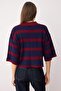 Bordo Polo Yaka Basic Çizgili Triko Kazak TWOAW23BZ00001 - 4