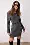 Antrasit Düz Mini Yumuşak Dokulu Carmen Yaka Triko Elbise TWOAW26EL00012 - 2